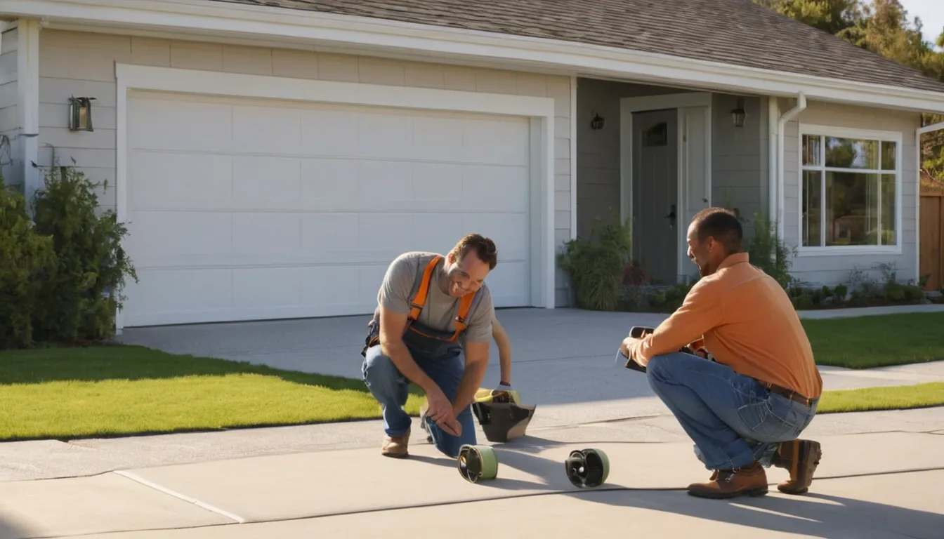 A friendly garage door provider checking the track on a home garage door in Woodbury